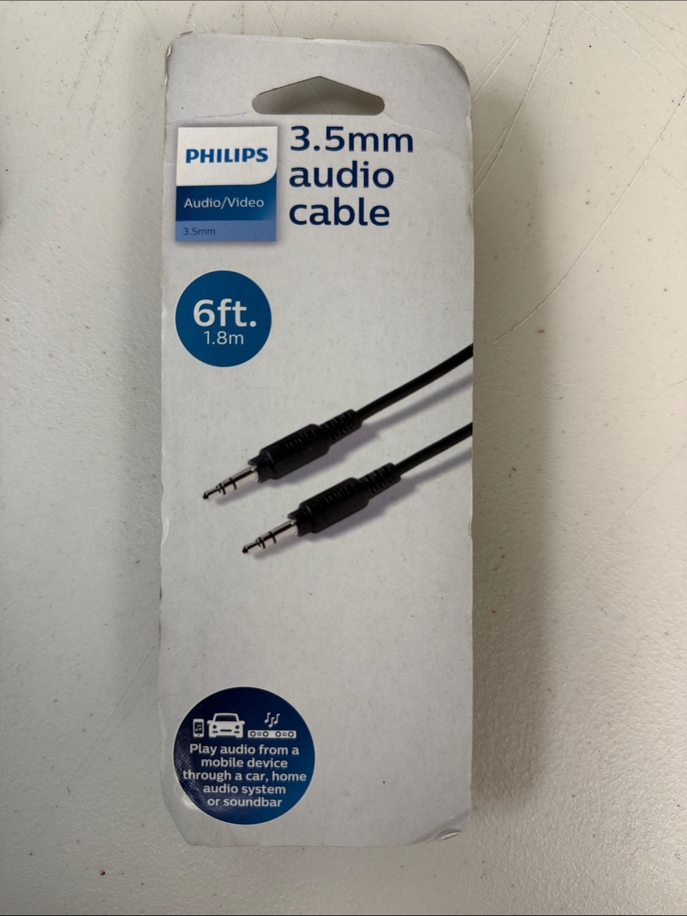 Philips Black 3.5mm Audio Cable – 6ft (1.8m) audio/video play audio from mobile